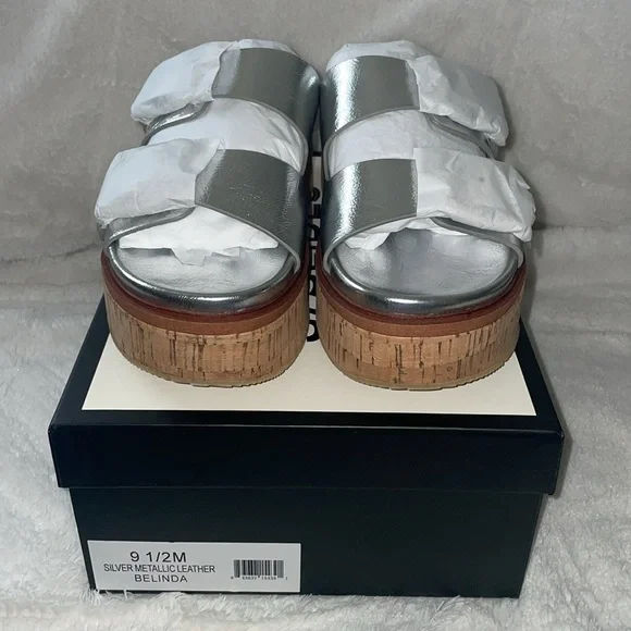 NWT J/SLIDES BELINDA Silver Leather Sandal - Picture 7 of 14